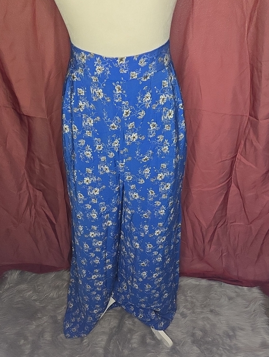 white birch Pants - white birch Royal Blue Floral Wide-Leg Pants